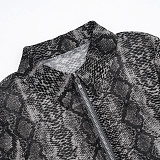 Autumn and Winter Python Print Mesh Lapel Zipper Cardigan and Flared Pants Suit XYWL-25ST445