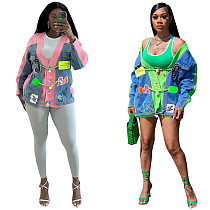 New Denim Patchwork Cardigan Knitted Sweater Coat CY-0041