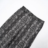Autumn and Winter Python Print Mesh Lapel Zipper Cardigan and Flared Pants Suit XYWL-25ST445