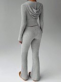 Casual Cardigan Hooded Wide-leg Pants Two-piece Set QYU-001