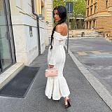 Sexy French-style Openwork Fitted Knit Off-shoulder Long Dress MRA-45380