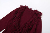 Sexy Deep V-neck Solid Color Knitted Hot Girl Hip-hugging Dress DLS-84208