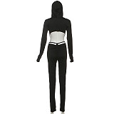 Black Sexy Backless Hooded Bodysuit ZJQD-82663