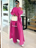 Solid Color Vest Long-sleeved Jacket Elastic Waist Wide-leg Trousers Three-piece Set GZDM-2421