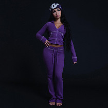 Stylish Casual Commuter Hooded Zipper Top and Pants Set ZJQD-83732