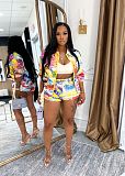 Fashionable Printed Long-sleeved Shirt and Shorts Set TE-4738