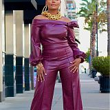 New Fashionable Solid Color Off-Shoulder Long-Sleeved Wide-Sleeve Set  ZAND-31296