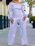 New Fashionable Solid Color Off-Shoulder Long-Sleeved Wide-Sleeve Set  ZAND-31296