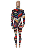 Sexy Fashion Colorful Printed Long-sleeved Transparent Jumpsuit SHD-9732