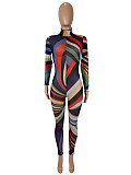Sexy Fashion Colorful Printed Long-sleeved Transparent Jumpsuit SHD-9732