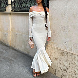 Sexy French-style Openwork Fitted Knit Off-shoulder Long Dress MRA-45380