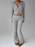 Casual Cardigan Hooded Wide-leg Pants Two-piece Set QYU-001