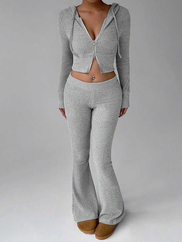 Casual Cardigan Hooded Wide-leg Pants Two-piece Set QYU-001