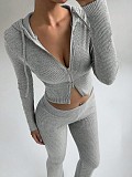 Casual Cardigan Hooded Wide-leg Pants Two-piece Set QYU-001
