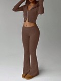 Casual Cardigan Hooded Wide-leg Pants Two-piece Set QYU-001