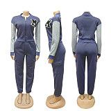 Casual Fleece-lined Letter Print Sweatshirt and Cargo Pants Two-piece Sports Set SFY-622