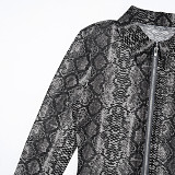Autumn and Winter Python Print Mesh Lapel Zipper Cardigan and Flared Pants Suit XYWL-25ST445