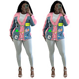 New Denim Patchwork Cardigan Knitted Sweater Coat CY-0041