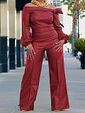 New Fashionable Solid Color Off-Shoulder Long-Sleeved Wide-Sleeve Set  ZAND-31296