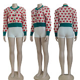 Slim Heart-shaped Printed Knitted Cardigan Sweater RS-0046