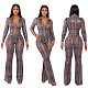 Autumn and Winter Python Print Mesh Lapel Zipper Cardigan and Flared Pants Suit XYWL-25ST445