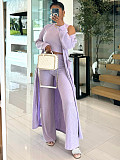 Solid Color Vest Long-sleeved Jacket Elastic Waist Wide-leg Trousers Three-piece Set GZDM-2421