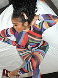Sexy Fashion Colorful Printed Long-sleeved Transparent Jumpsuit SHD-9732