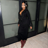 Sexy Deep V-neck Solid Color Knitted Hot Girl Hip-hugging Dress DLS-84208