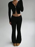 Casual Cardigan Hooded Wide-leg Pants Two-piece Set QYU-001
