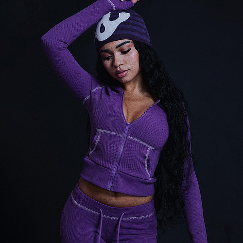 Stylish Casual Commuter Hooded Zipper Top and Pants Set ZJQD-83732