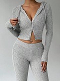 Casual Cardigan Hooded Wide-leg Pants Two-piece Set QYU-001