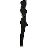 Black Sexy Backless Hooded Bodysuit ZJQD-82663