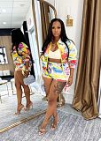 Fashionable Printed Long-sleeved Shirt and Shorts Set TE-4738