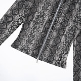 Autumn and Winter Python Print Mesh Lapel Zipper Cardigan and Flared Pants Suit XYWL-25ST445