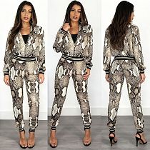 New Snake Print Zip-up Top and Trousers Two-piece Set HMS-6180