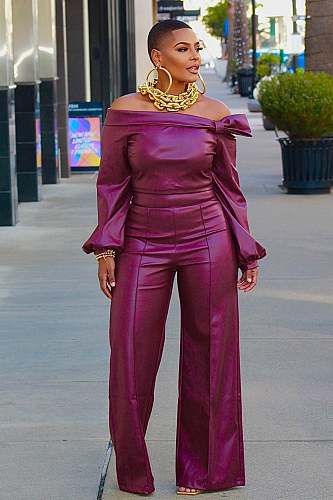 New Fashionable Solid Color Off-Shoulder Long-Sleeved Wide-Sleeve Set  ZAND-31296