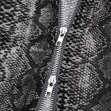 Autumn and Winter Python Print Mesh Lapel Zipper Cardigan and Flared Pants Suit XYWL-25ST445