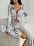 Casual Cardigan Hooded Wide-leg Pants Two-piece Set QYU-001
