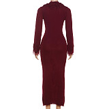Sexy Deep V-neck Solid Color Knitted Hot Girl Hip-hugging Dress DLS-84208