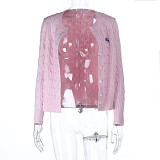 Fashionable Knitted Wool Floral Cardigan Horse Logo Embroidered Long-sleeved Top SUM-25064