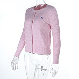 Fashionable Knitted Wool Floral Cardigan Horse Logo Embroidered Long-sleeved Top SUM-25064