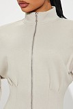 Solid Color Stand-up Collar Long-sleeved Fitted Waist Bodycon Dress XINH-81010