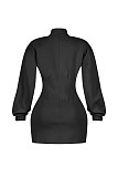 Solid Color Stand-up Collar Long-sleeved Fitted Waist Bodycon Dress XINH-81010