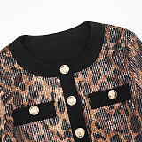 Crew Neck Cardigan Leopard Print Sequined Crop Top Bodycon Shorts Suit XYWL-25ST379