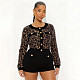 Crew Neck Cardigan Leopard Print Sequined Crop Top Bodycon Shorts Suit XYWL-25ST379