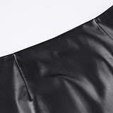 Sexy Bodycon Low-waisted Leather Skirt With Metal Buckle MRA-45239