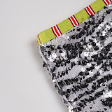 Fashionable Zebra-print Sequined Lace-trimmed Pencil Skirt MRA-39900