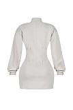 Solid Color Stand-up Collar Long-sleeved Fitted Waist Bodycon Dress XINH-81010