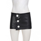 Sexy Bodycon Low-waisted Leather Skirt With Metal Buckle MRA-45239