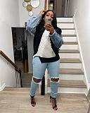 Simple Denim Patchwork Women Knitted Sweater Winter CY-0029